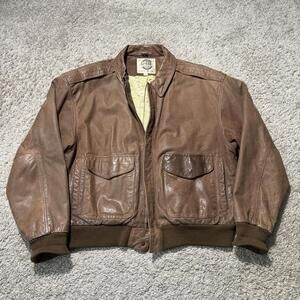 VTG 90s Global Identity GIII Leather Map Lined Aviator Bomber Brown Jacket Sz S